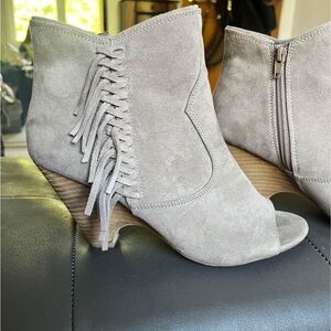 Suede open toed bootie size 8
